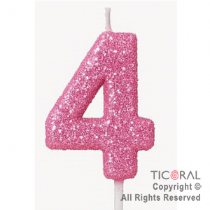 VELA NUMERAL CHICO 5.5 CM CON GIBRE ROSA NUMERO 4 x 1